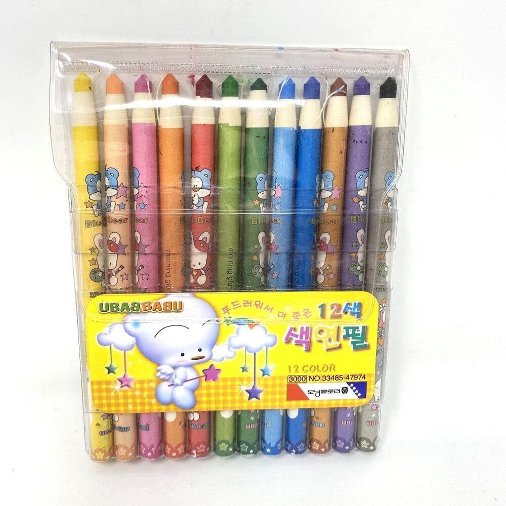 Vintage Morning Glory Babu 12 Color Crayons PeelableWith Case Korean Stationery